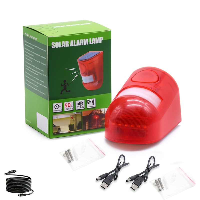 TEMU 2 Pack Solar Motion Sensor Alarm Outdoor, 129db Loud Siren With 6 Led Flashing Strobe, Motion Activated Security Alarm, Usb Rechargeable,