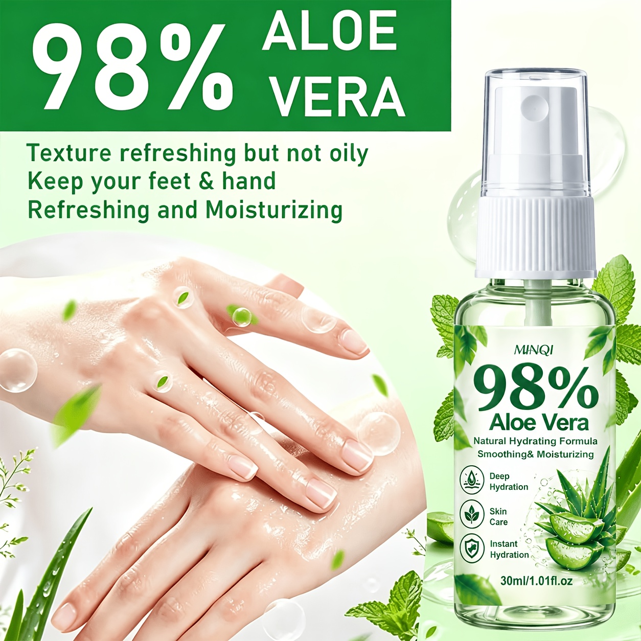 Fast-Absorbing 98% Aloe Vera Hand and Foot Moisturizing Spray