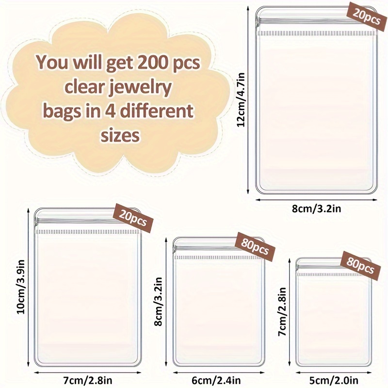TEMU 200pcs Clear Plastic Jewelry , - Pvc Pouches For , , Necklaces Storage, Opp , Zippered Pe (4 ), Art & Diy Jewelry Display And Packaging Supplies
