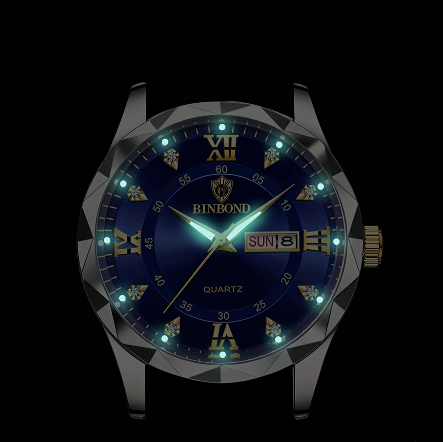 1pc Binbond Men's Business Watch, Stainless Steel Quartz Movement, Round Zinc Alloy Case, Luminous Dual Calendar, Battery Powered with Electronic Drive