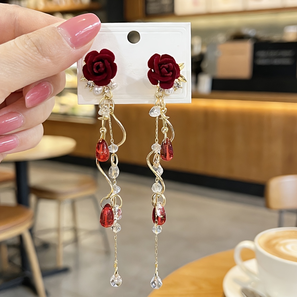TEMU Exquisite French Retro Flower Tassel Earrings Women's Fashion Elegant Party Earrings Jewelry Gift