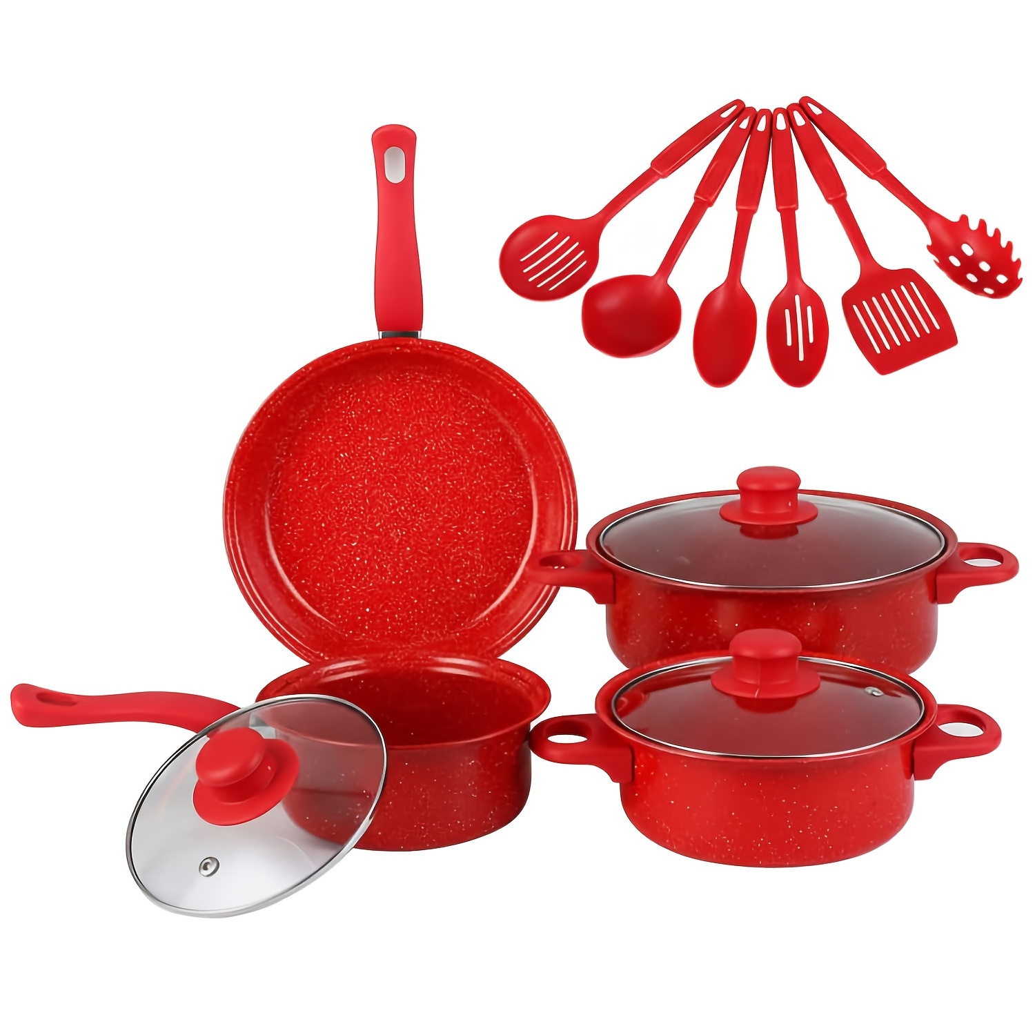 Cookware Set, 13pcs: Portable, Lightweight Cast-iron Cookware With Glass Lids And Utensils, Perfect For Camping, Picnics, And Travel