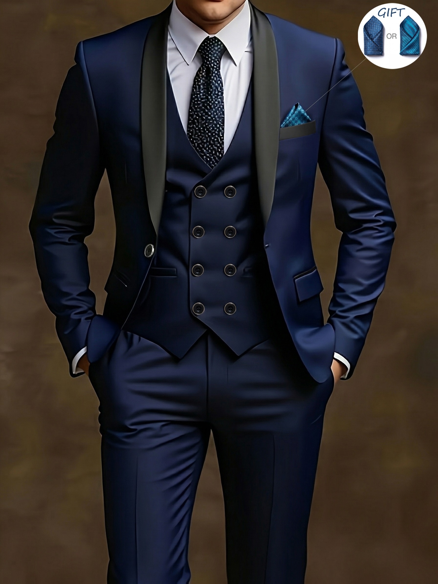 Ensemble costume élégant 3 pièces pour homme - Costume et pantalon coupe ajustée pour mariages et occasions formelles, convient pour réunions de bureau et événements élégants, tenue de cérémonie | Costume coupe ajustée | Costume de mariage durable. Inclut un mouchoir de poche à motif aléatoire.