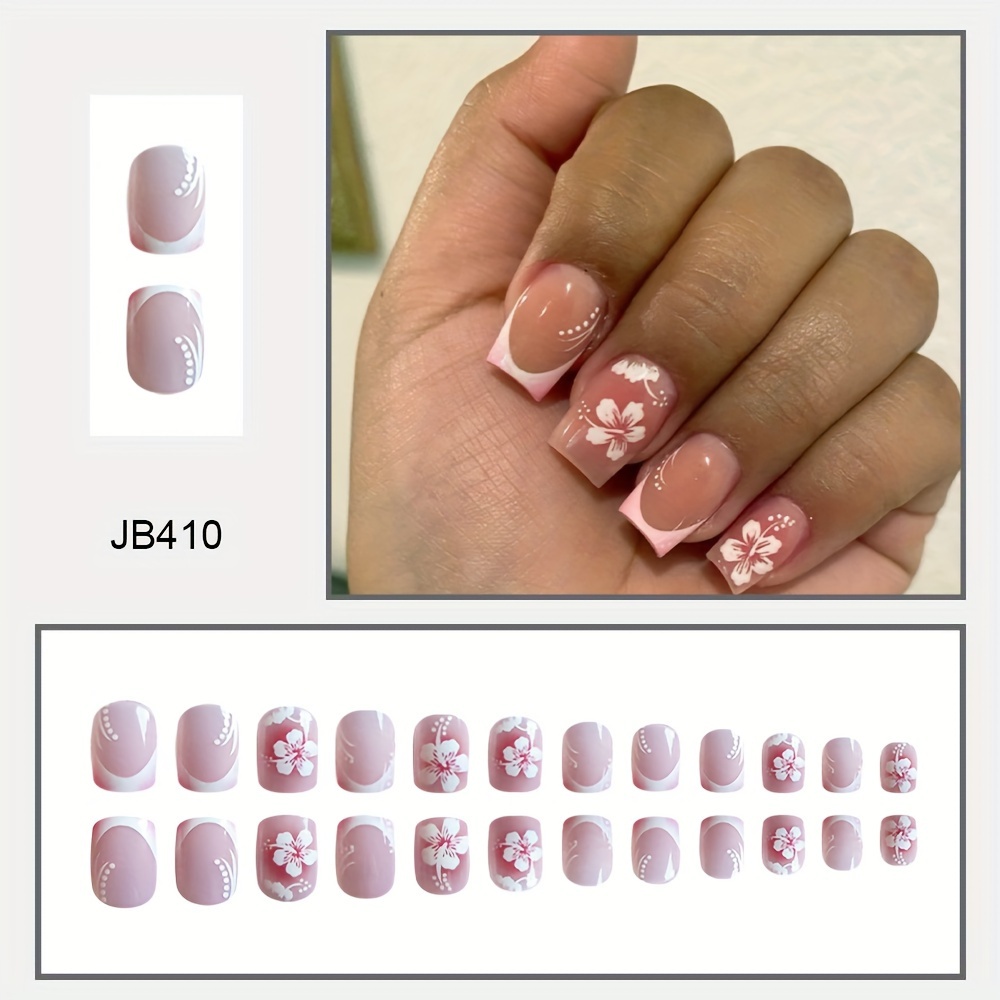 FEMBW Aufklebernägel Kurz & Quadratisch – Natürliches Nude Design Mit Blumen Für Perfekte DIY-Maniküre