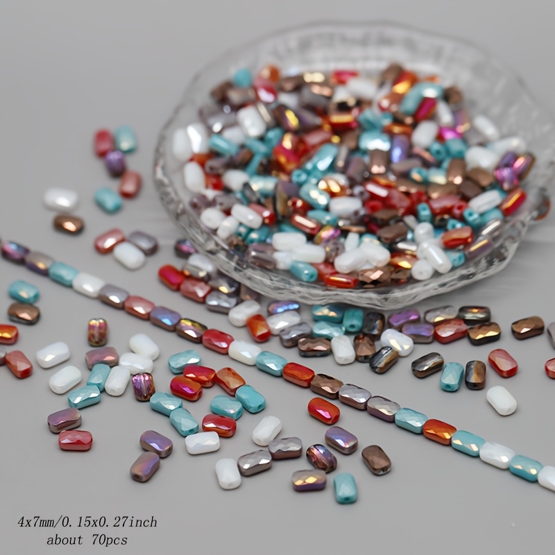 70pcs Mixed-Color 4x7mm Faceted Square Glass Beads
