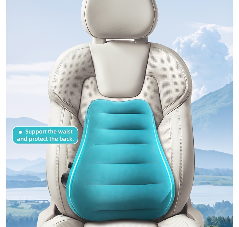 teal inflatable lumbar support pillow ergonomic   with pressure relief design for long distance flights high speed trains office use washable synthetic fiber   season   flight   accessory   design inflatable travel pillow Product details 12