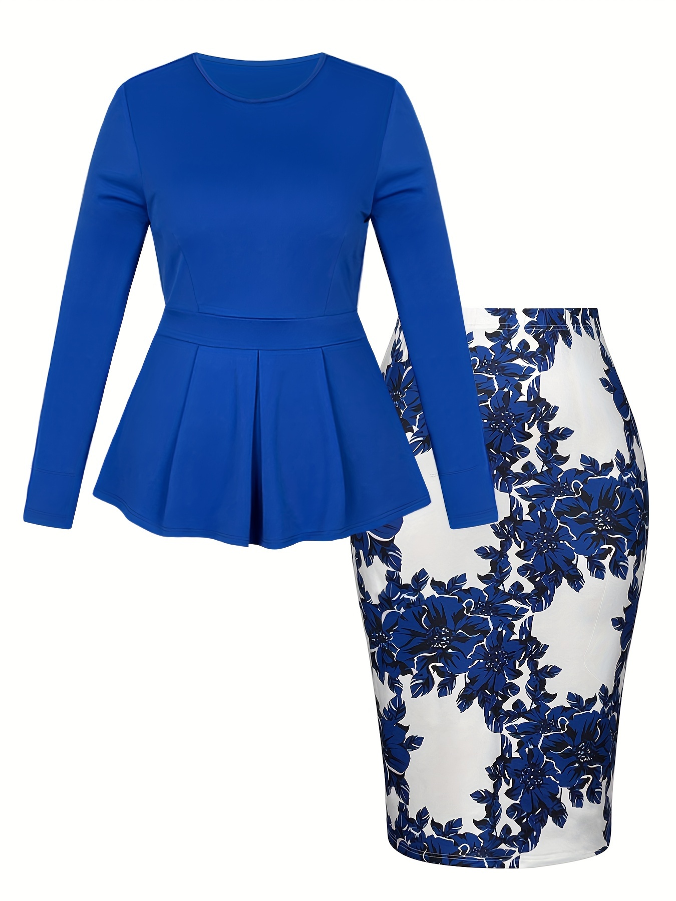 plus size elegant two piece set solid long sleeve peplum top Temu