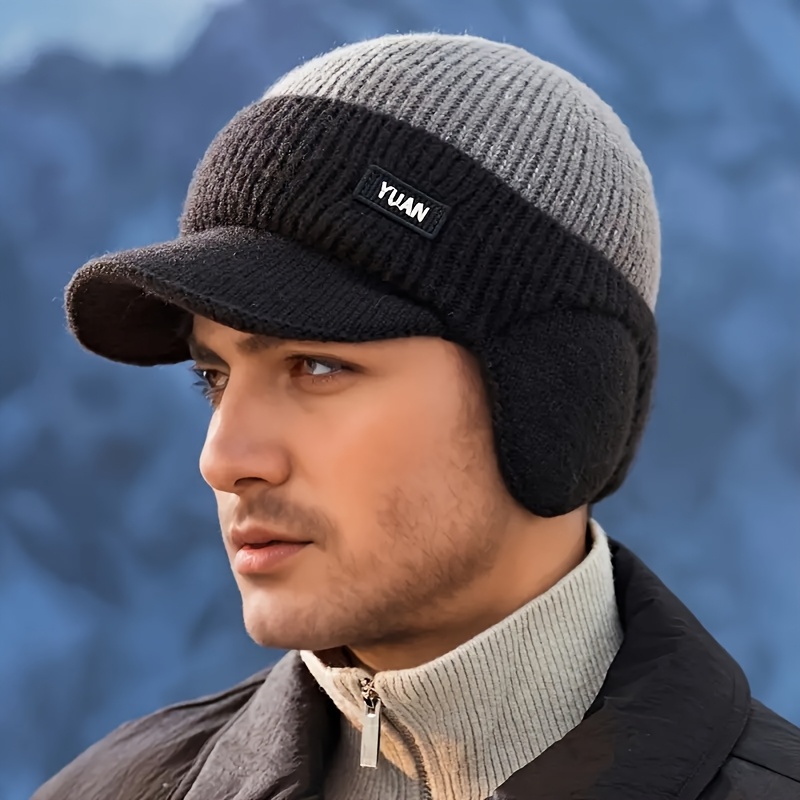 

Men's Winter Knit Hat With Ear Flaps - , & Warm Baseball Cap For Outdoor Sports, Funky Design