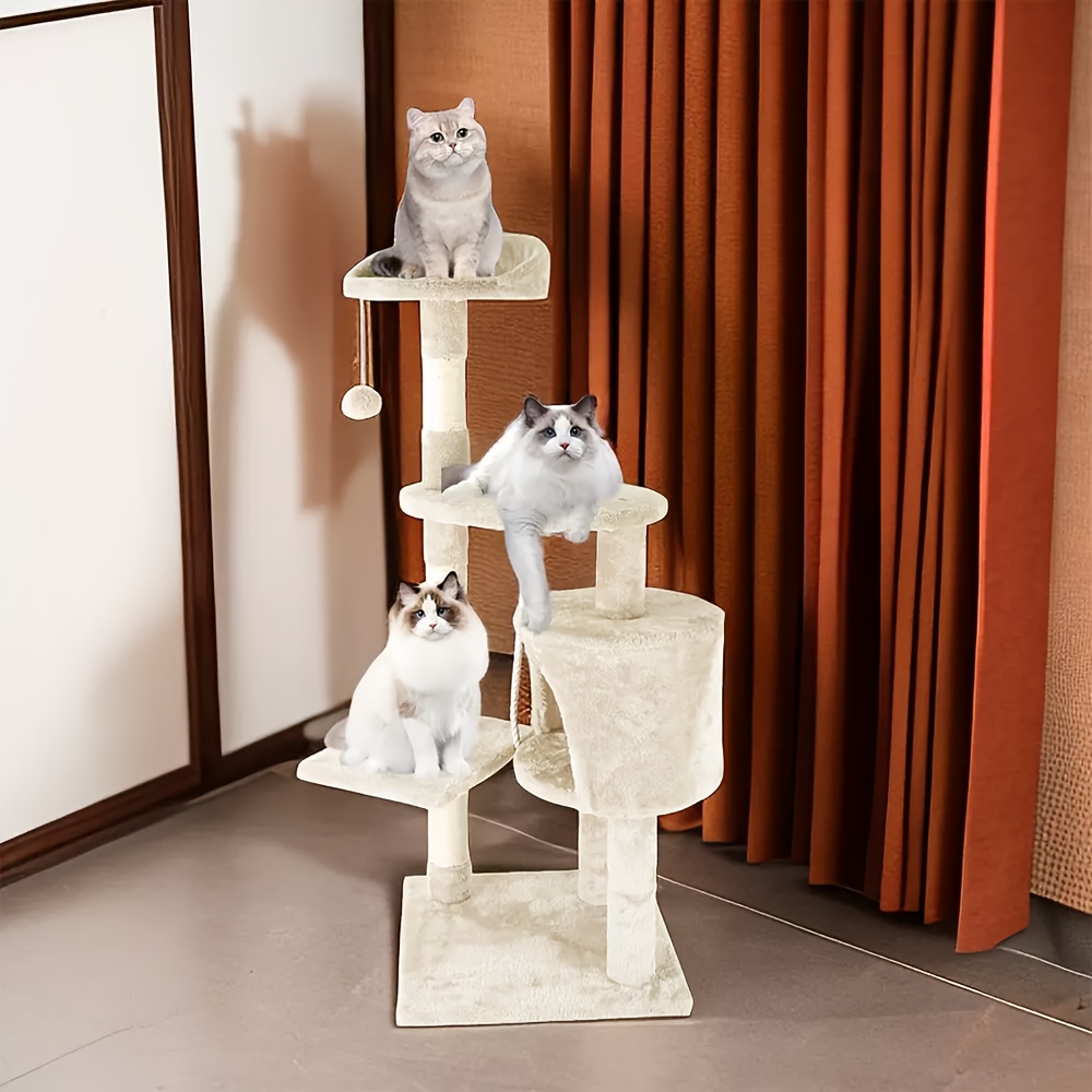 Gentle Care | Deluxe 4-Tier Cat Tree Tower with Cozy Condos & Play Balls - Durable Sisal Rope & Thick Plywood - Beige, 121.92cm Height, Perfect for Indoor Cats, Includes Assembly Instructions
