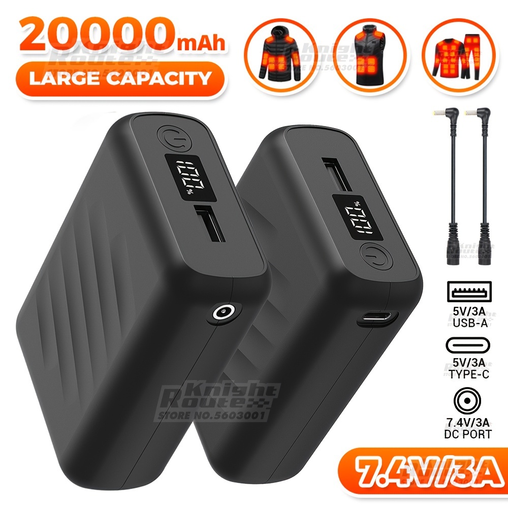 

Banque d'Énergie 20000mAh, 7.4V/3A & USB 5V/3A Chargeur USB Portable Charge Rapide Batterie Externe pour Veste Chauffante, Pantalon, Équipement Vestimentaire