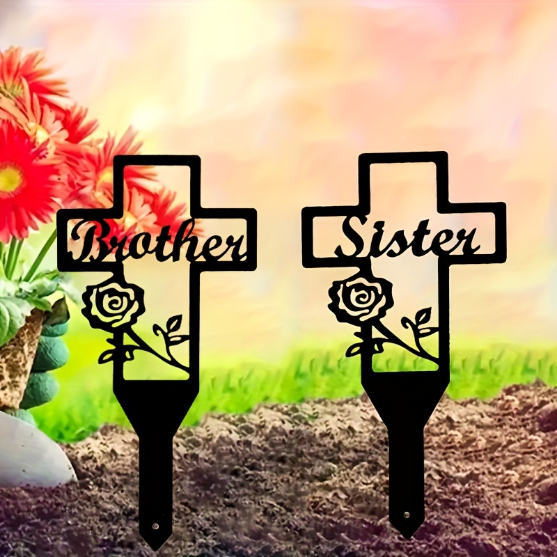 HOGIKUO Décorations Funéraires Pour Cimetière - Hauteur : 38 Cm - Grandes Décorations De Cimetière Pour Tombe - Plaque Commémorative En Métal Robuste