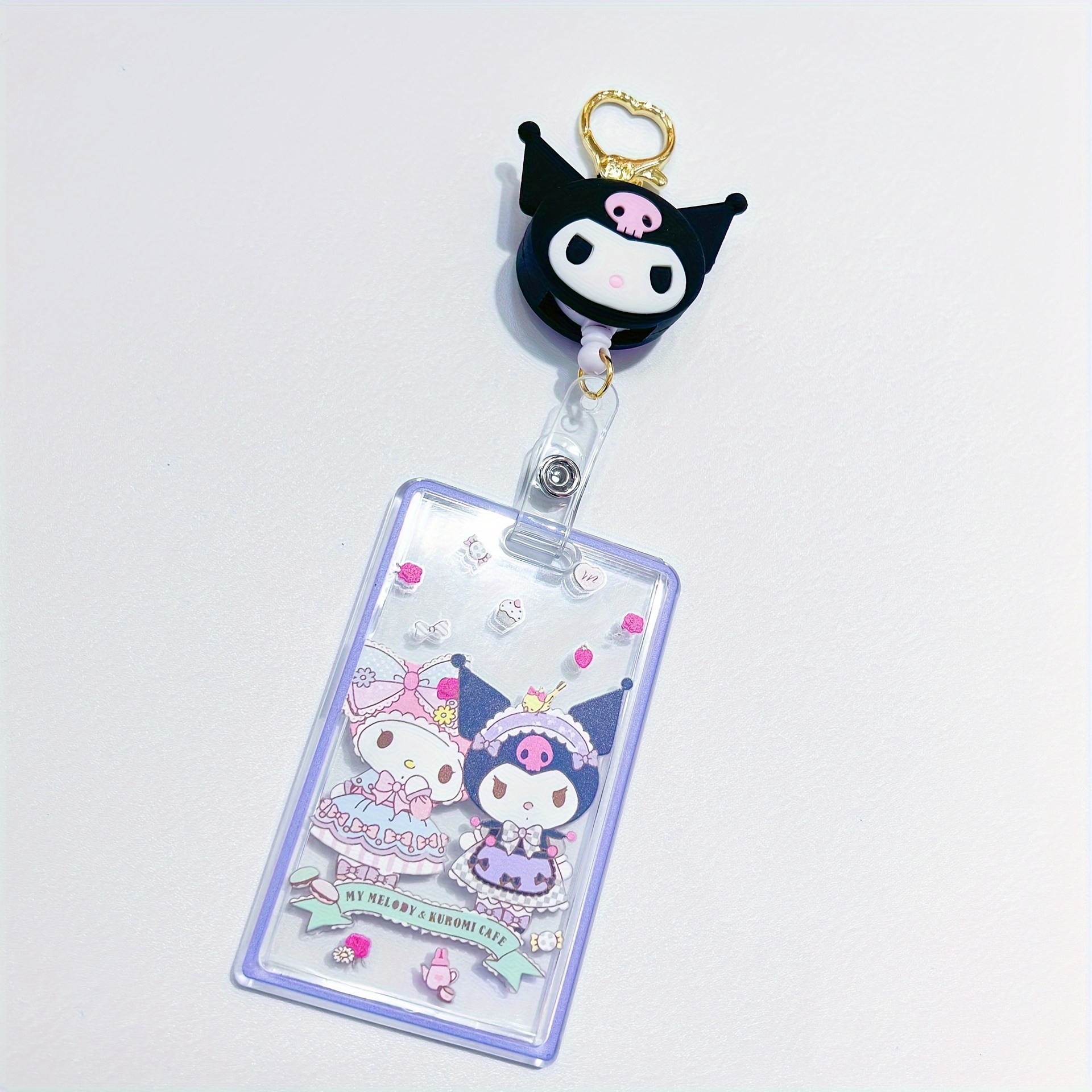 Anime,pc My Melody Pompompurin Badtz-Maru Keroppi Telescopic ID Badge Holder Keychain Acrylic Badge Reel Name Tag Clip, Cute Retractable ID Card