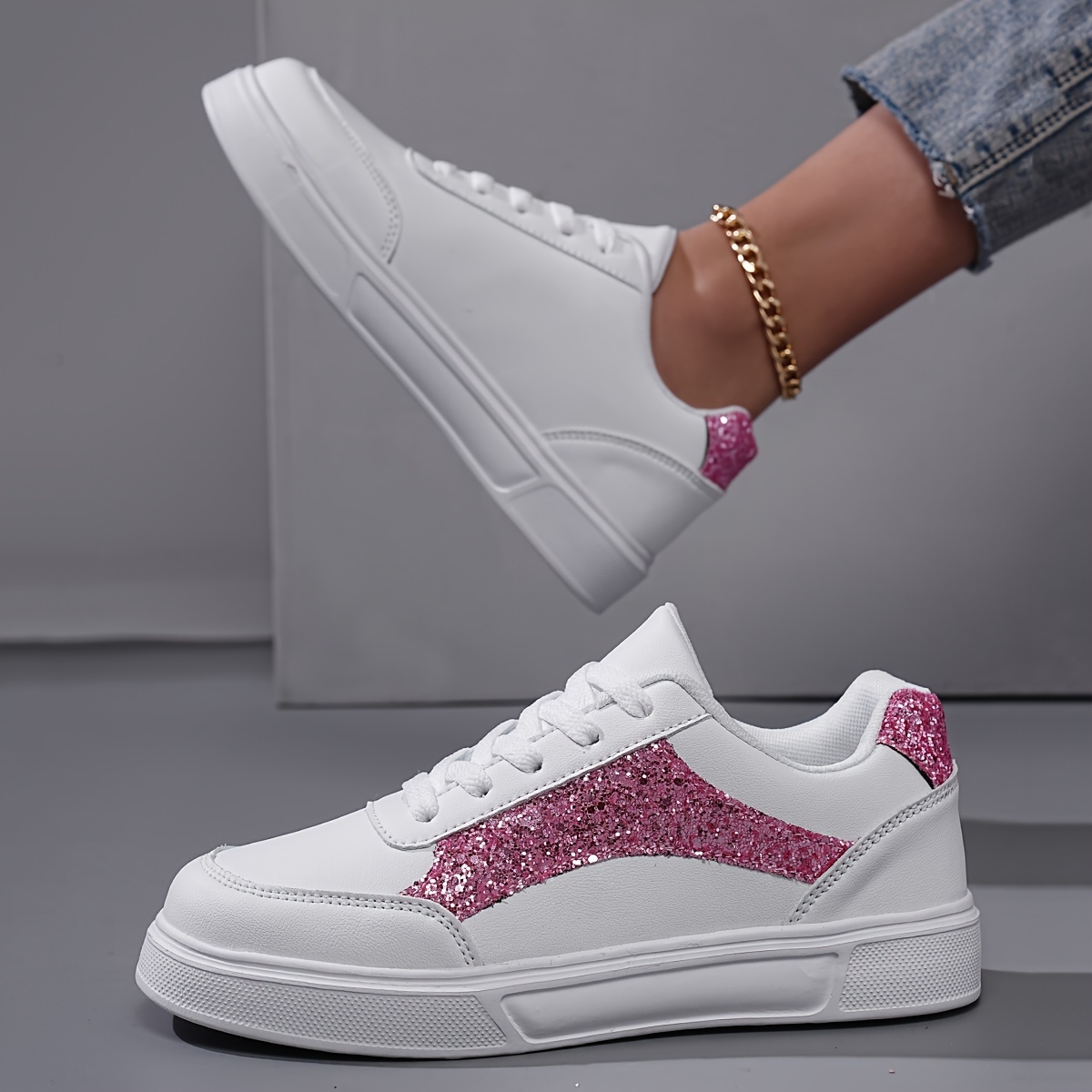 Pink glitter sneakers womens online