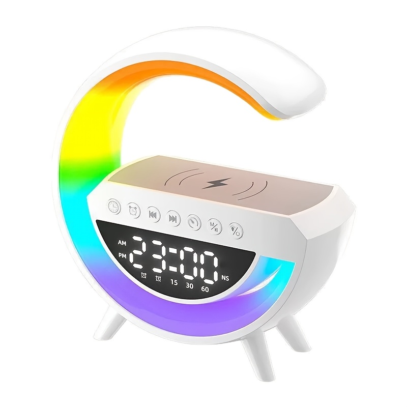TEMU Rgb Color Changing Ambient Night Light With Wireless Charging Digital Alarm Clock, 12 Decorative Table Lamp For Bedroom Desktop Home Decor