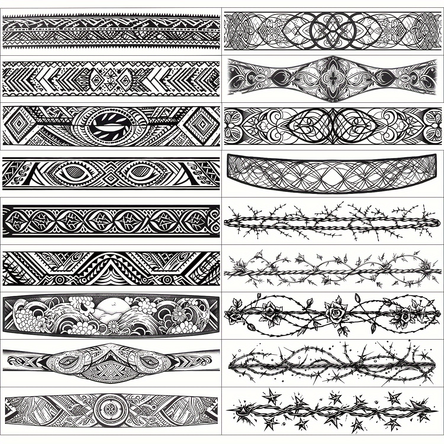 

Glaryyears Temporary Tattoo - 18 Pack Super Long Size, Realistic & Boho Style Fake Tattoos, Armband For Wrist, Ankle, Arm Band Tattoo Sticker, Tribal And For