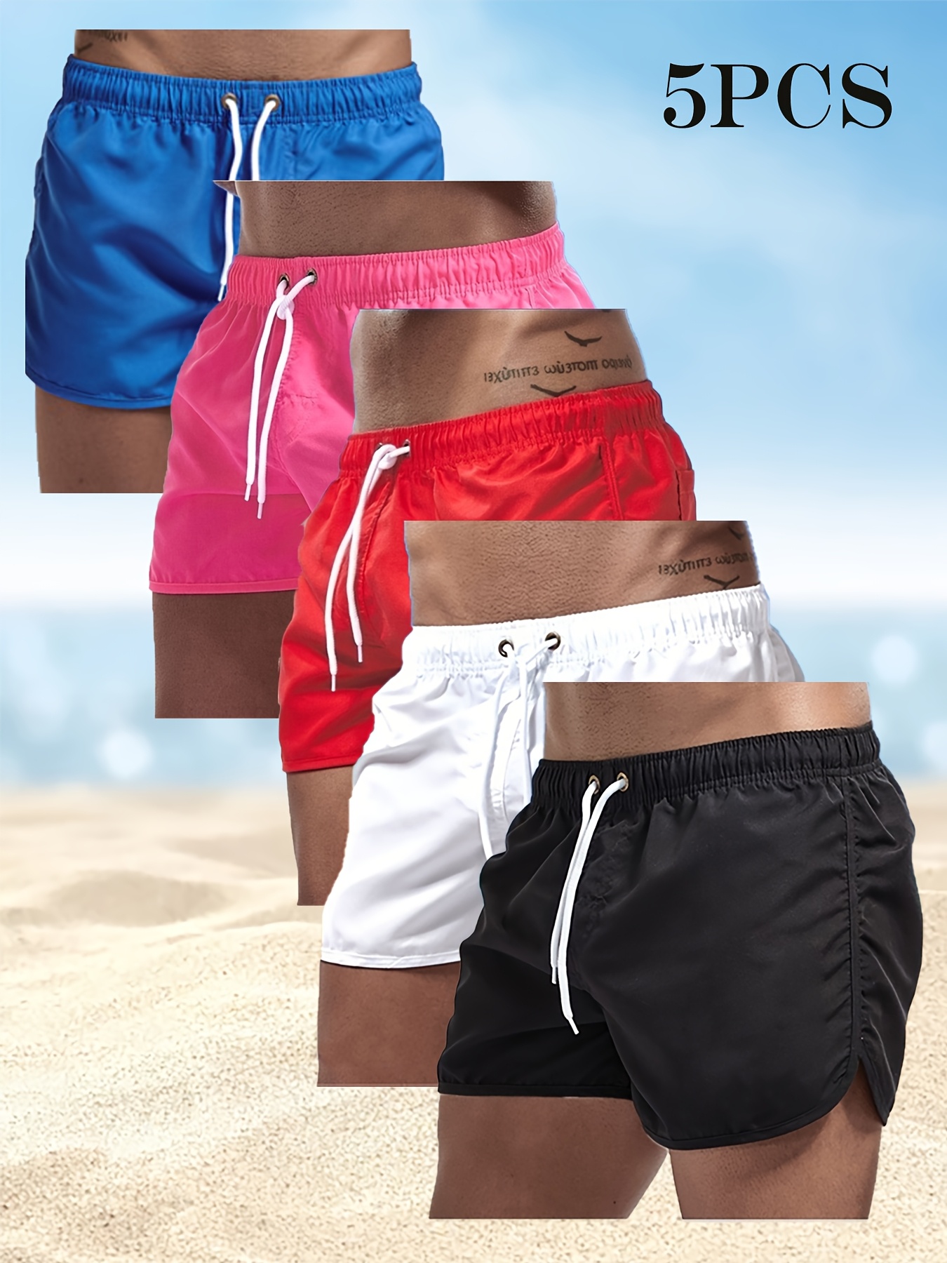 Men's Quick-Dry Board Shorts with Pockets & Drawstring