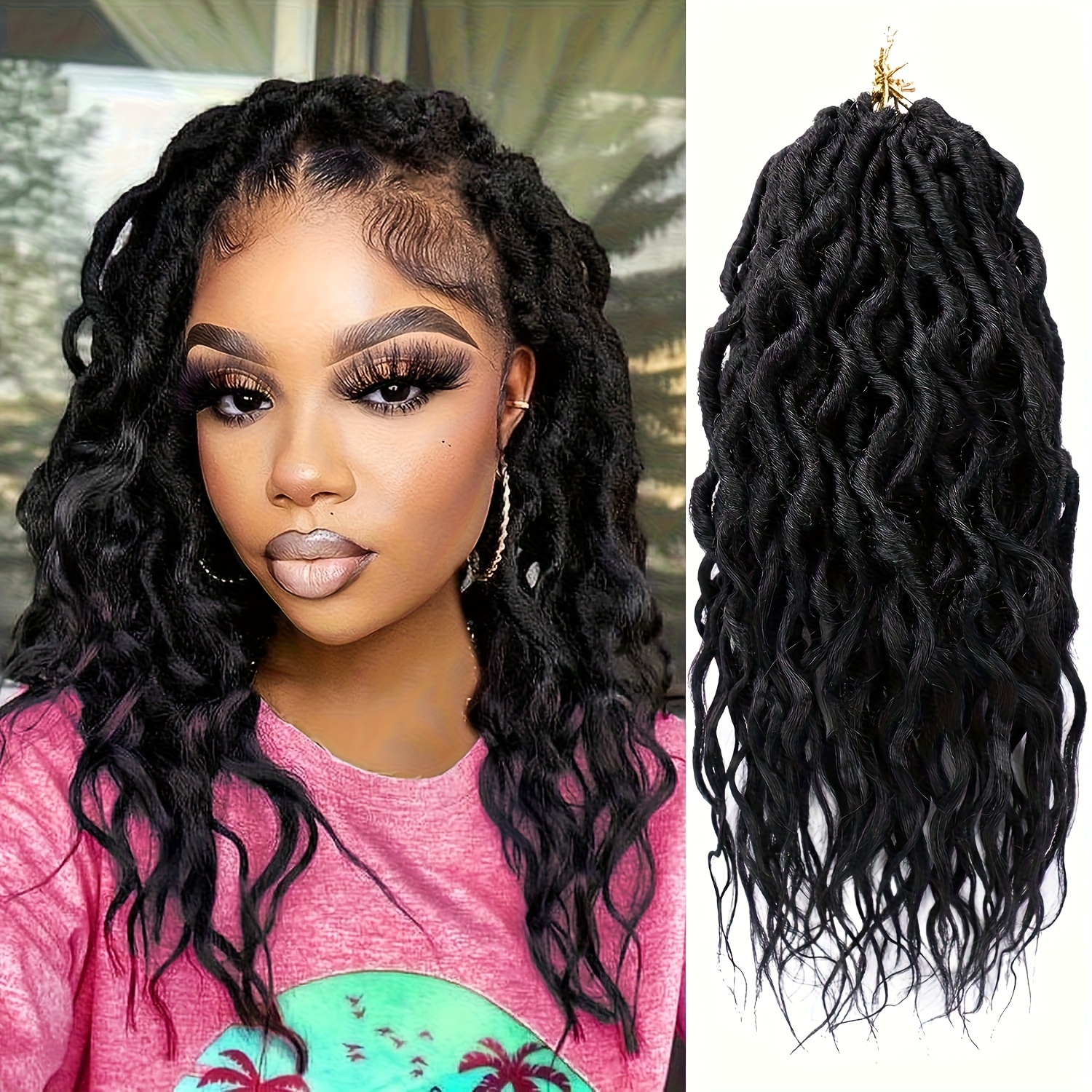 Image of 4 Packs Goddess Locs Crochet Braids For Women - 16/24 Inch Pre-looped Soft Synthetic Hair For (boho Chic, Wavy Ends, , Everyday & Wedding)