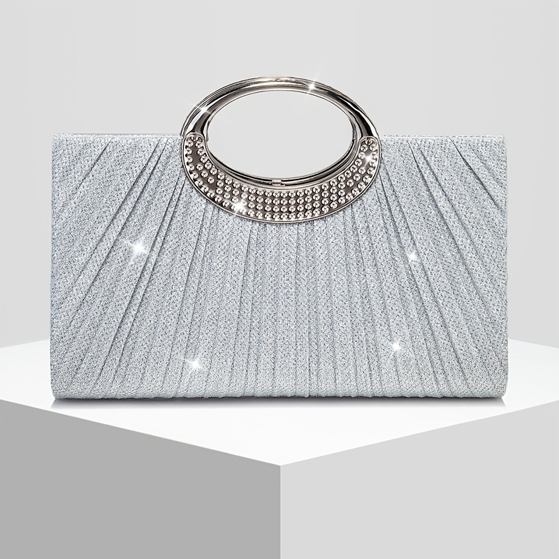 TEMU New Women' Pleated Evening Bag, Bridal Wedding Clutch, Versatile Banquet Handbag, Crossbody Bag For , Perfect For Weddings, Conferences,