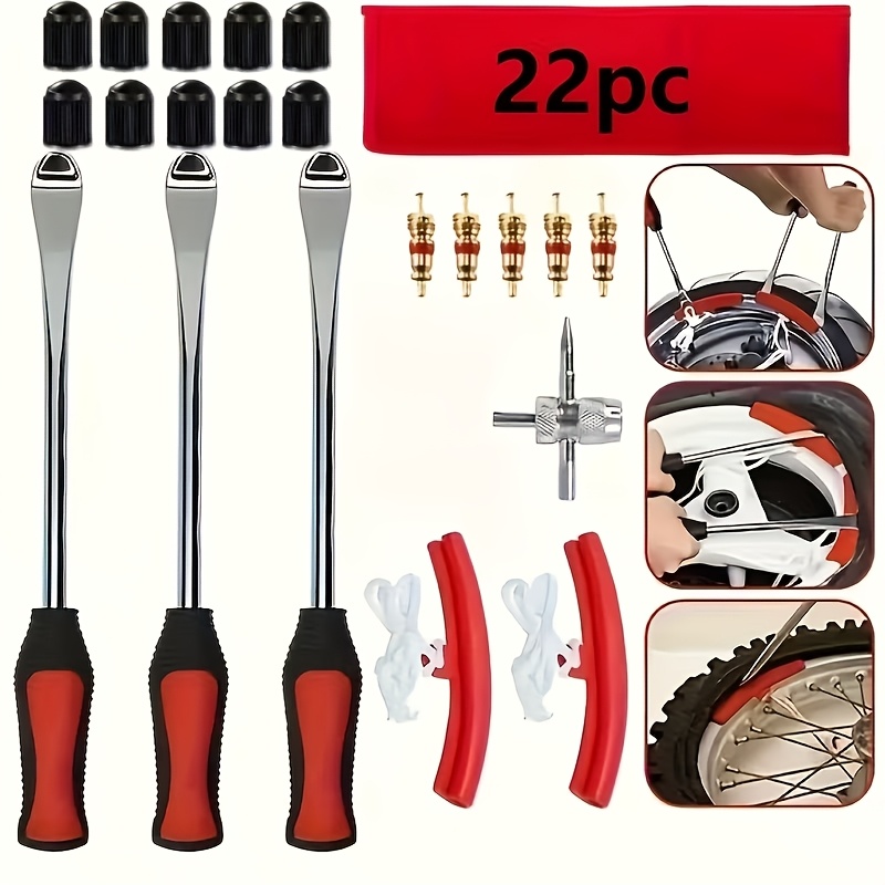 TEMU 12" Tire Spoon Kit, Tire Changing Tool For Motorcycles, Dirt Bikes, Lawn Mowers And More, 22pcs Tire Removal Tool Set, With Tire Spoon, Rim