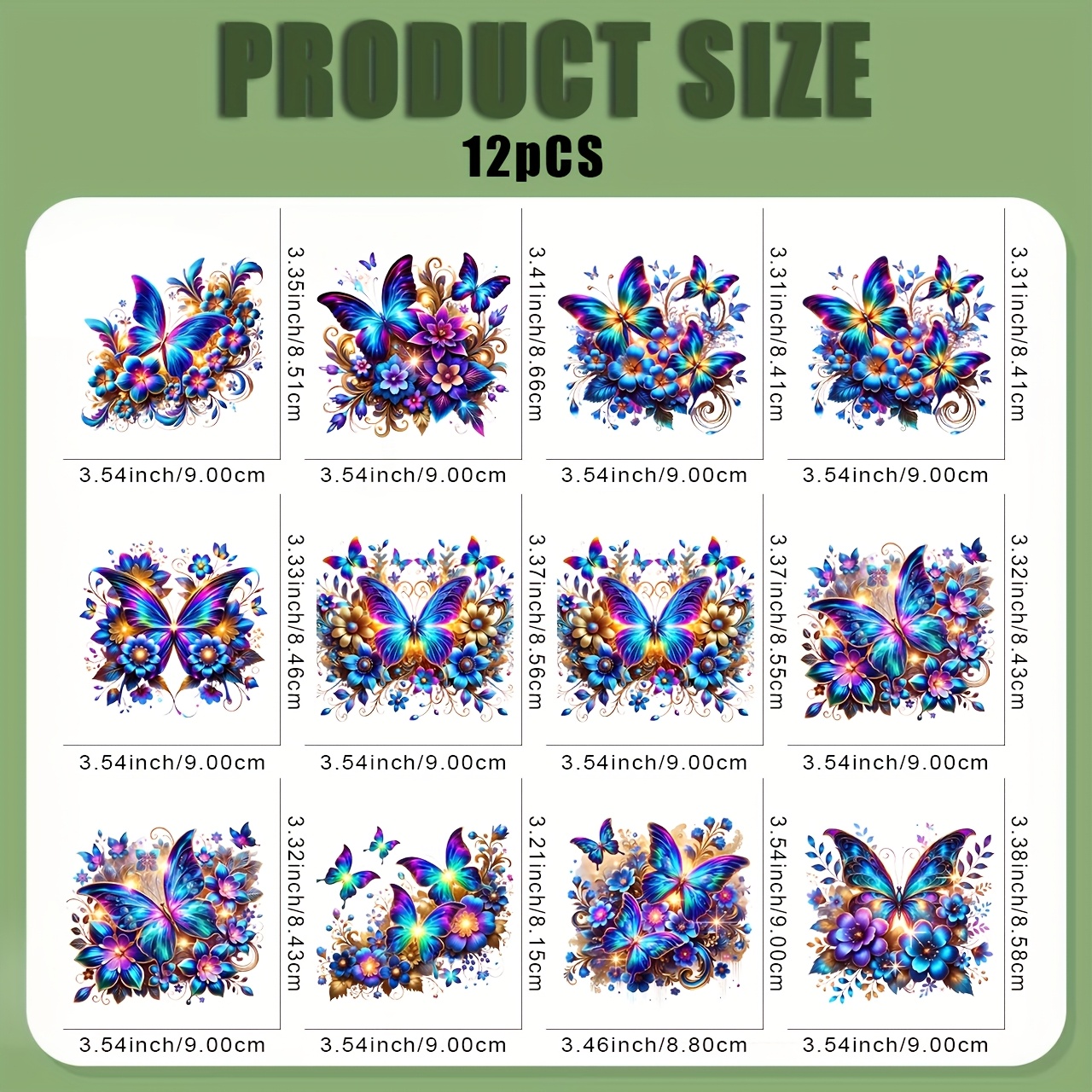 TEMU 12pcs Holographic Floral Iron On Transfers - Multicolor Glitter Washable Decals, No Heat Press Needed For Diy T-shirts, Jeans, Masks, Backpacks,