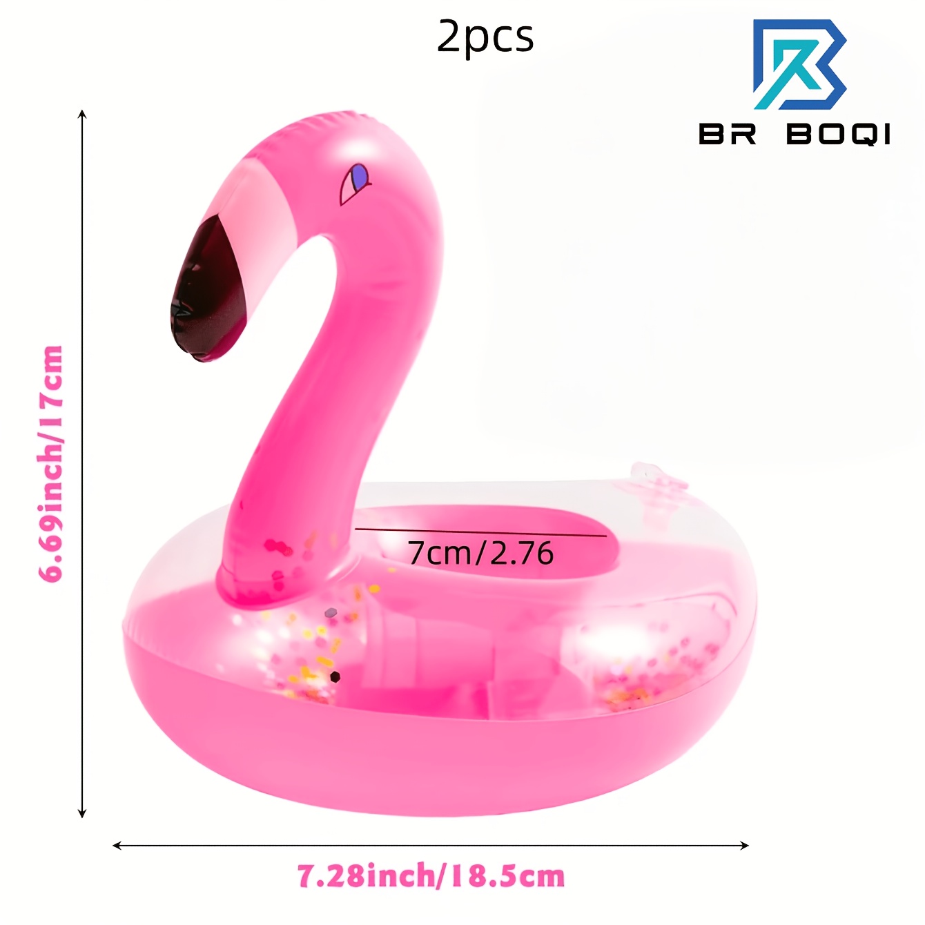 TEMU 2pcs Inflatable Flamingo Holders & Drink Coasters - Glitter Confetti Pink Flamingo Pool Floats, Plastic Suitable For Summer Pool Parties, Beach,