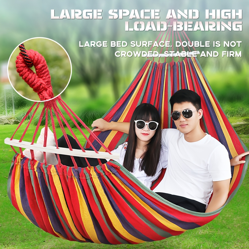 TEMU 1pc Of Canvas Hammock With Wooden Stick - Red Thick Canvas Material Roll Resistant Hammock - Bearing 450 , Tree Friendly Shoulder Strap, Portable Handbag - Outdoor, Indoor, And Camping Use