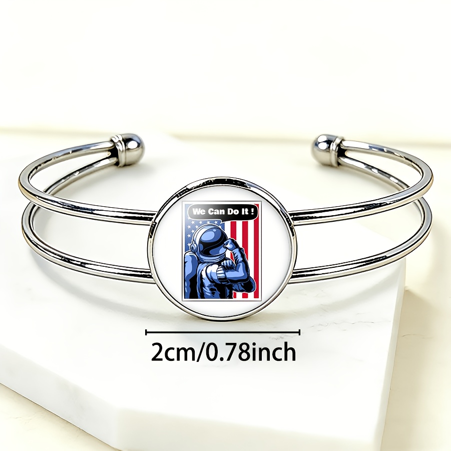 Adjustable Open Bangle with Round Time Gemstone Inlay