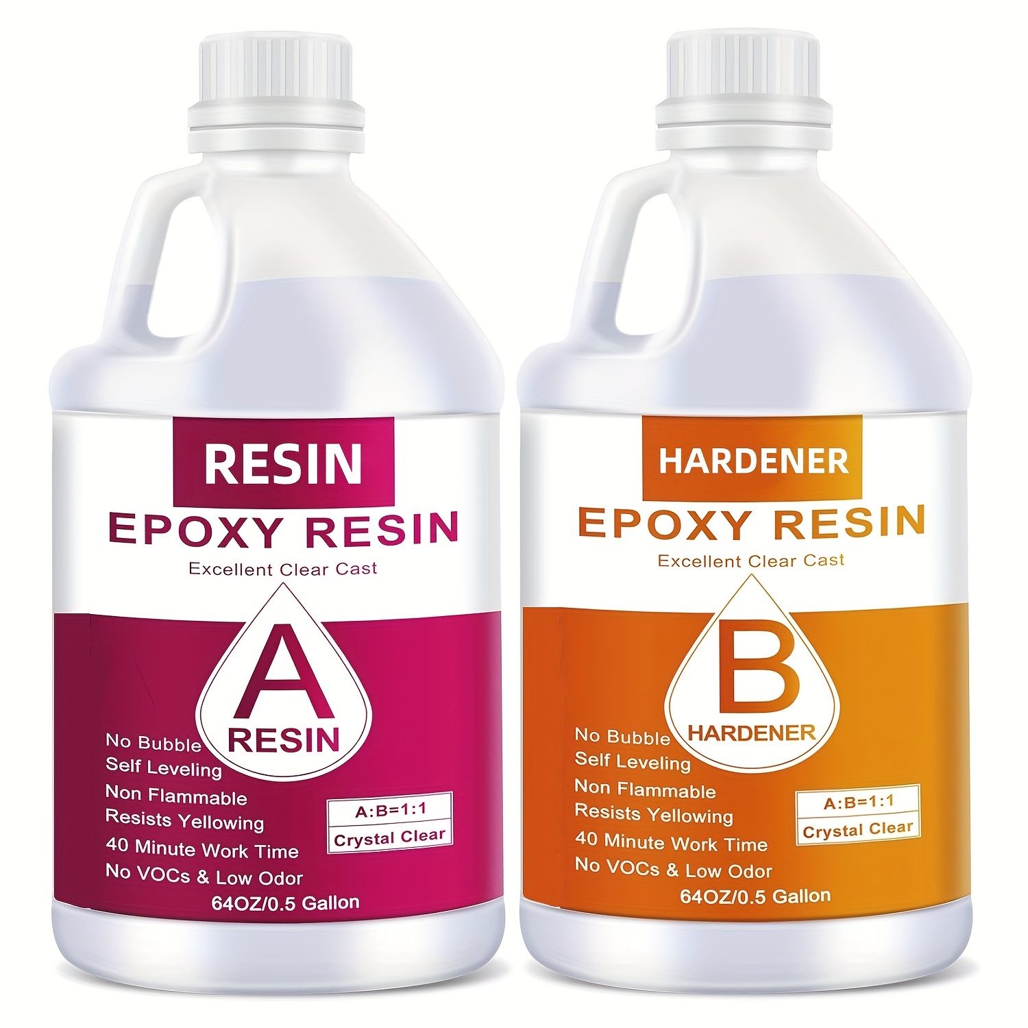 

1 Gallon (64oz A+64oz B) Resin Kit, Epoxy Resin Crystal Clear-not Yellowing And No Bubble Self Leveling Easy Mix 1:1 Casting & Coating For Diy Jewelry The Art Craft Resin & Epoxy Resin