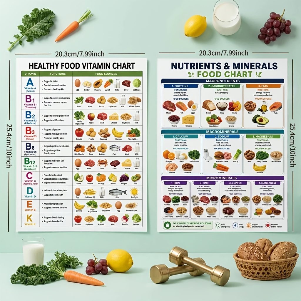 TEMU Human Nutrient Poster, Vitamins Macro Micronutrients Minerals Science Chart, Fat Loss Fitness Reference Table, Suitable For Fitness Enthusiasts,
