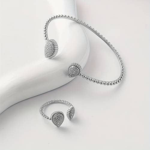 teardrop shaped adjustable bangle and ring set