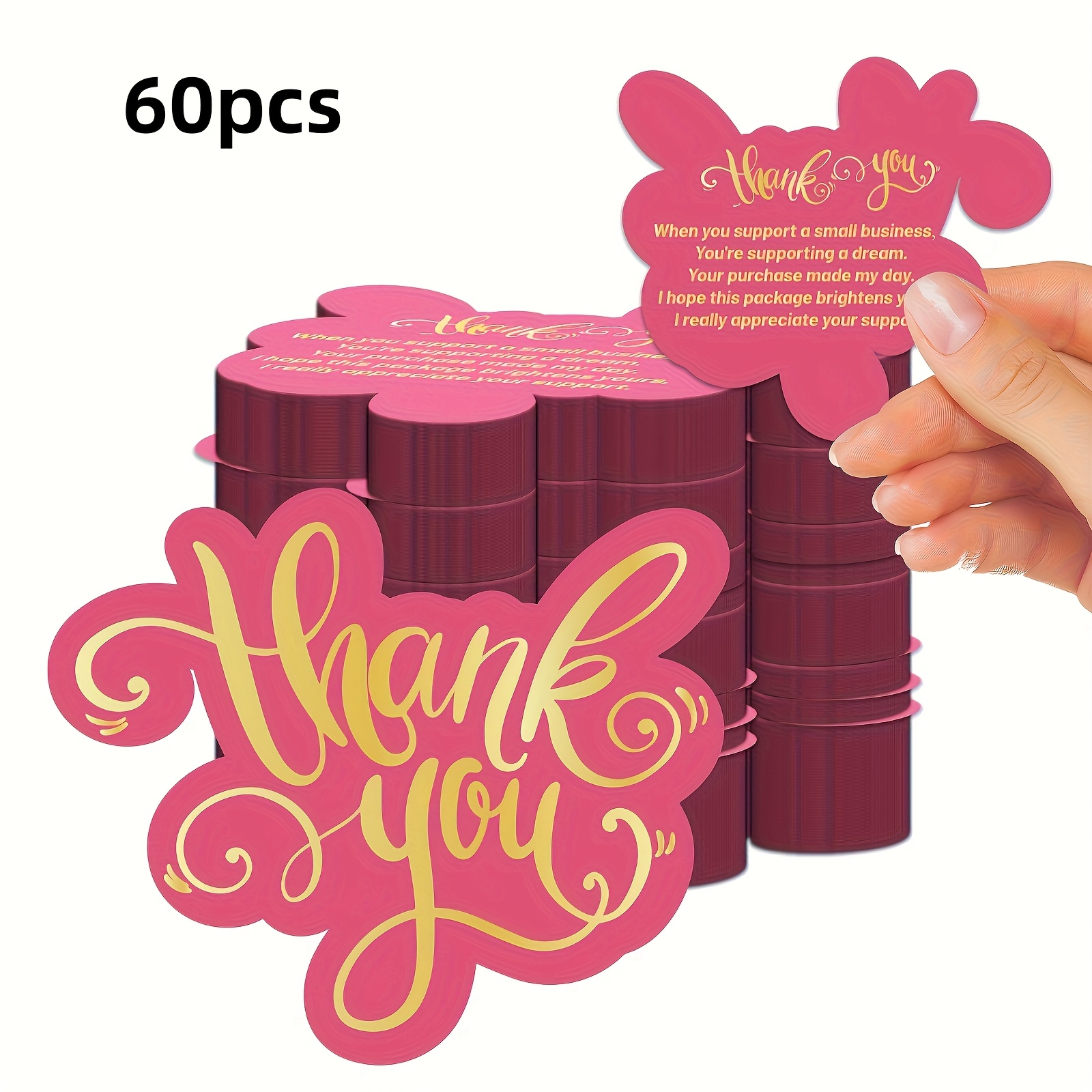 TEMU 60pcs Pink Thank You Cards For Small Businesses - Double-sided, With Insert Notes For Online & Shops