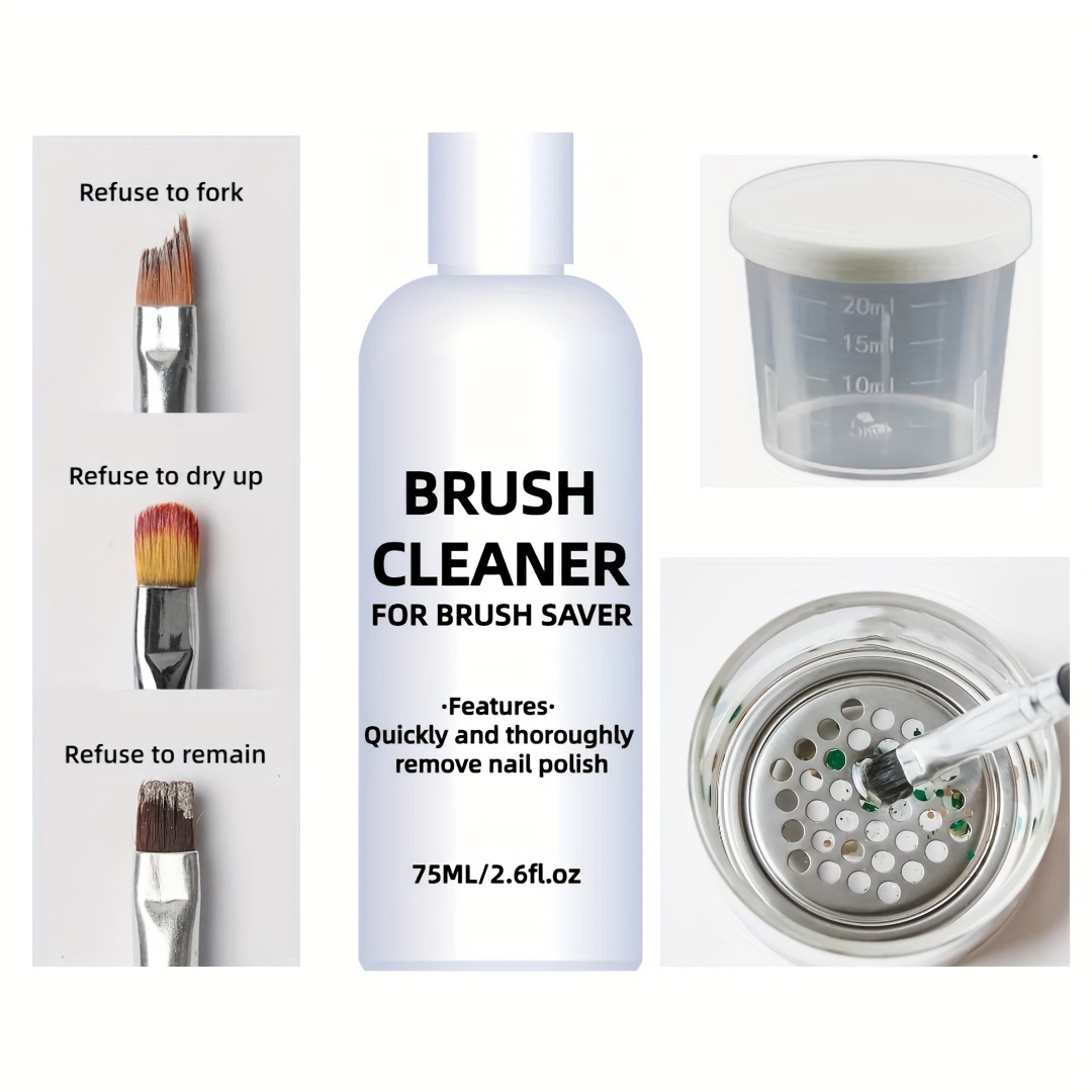 

Nail Brush Cleaner And Restorer Kit - 75ml/2.6fl.oz Solution With Cleaning Jar, Non-irritating Gel Brush Saver, Quickly Removes Polish, Maintains Brush Quality