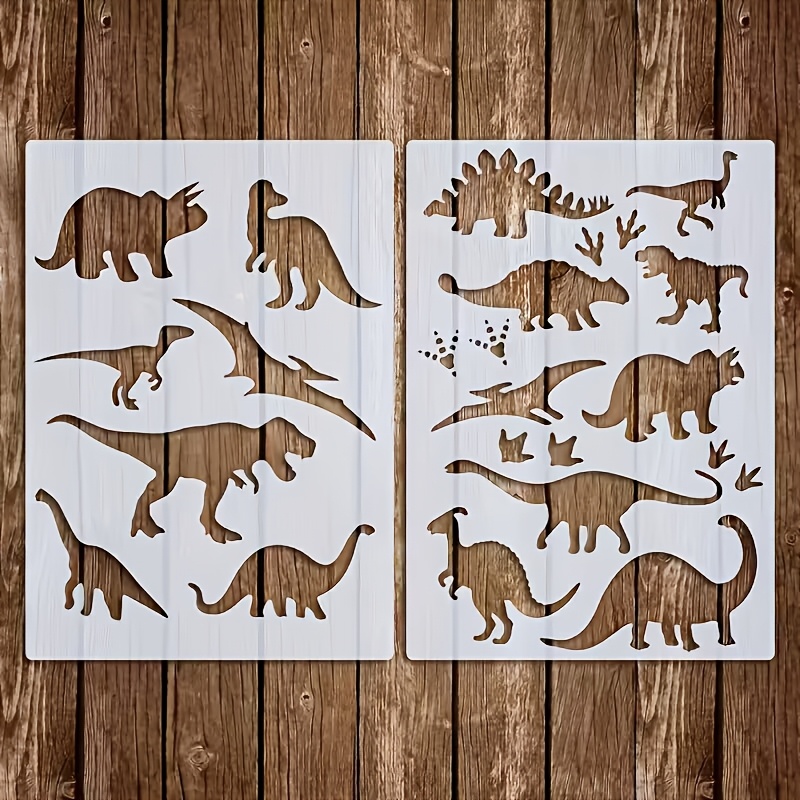 2-pack Dinosaur Art Craft Templates | Reusable Drawing Stencils For Fabric, Canvas, Furniture, And Home Decor | Plastic Material