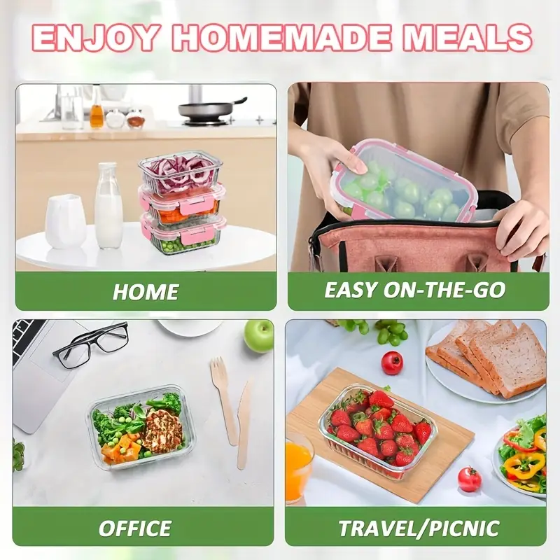 21pcs 10 glass bowls 10 sealed lids 1 dishcloth of high borosilicate sealed lid food storage container glass reusable suitable for food storage in microwave ovens ovens refrigerators dishwashers offices schools and camping Product details 2
