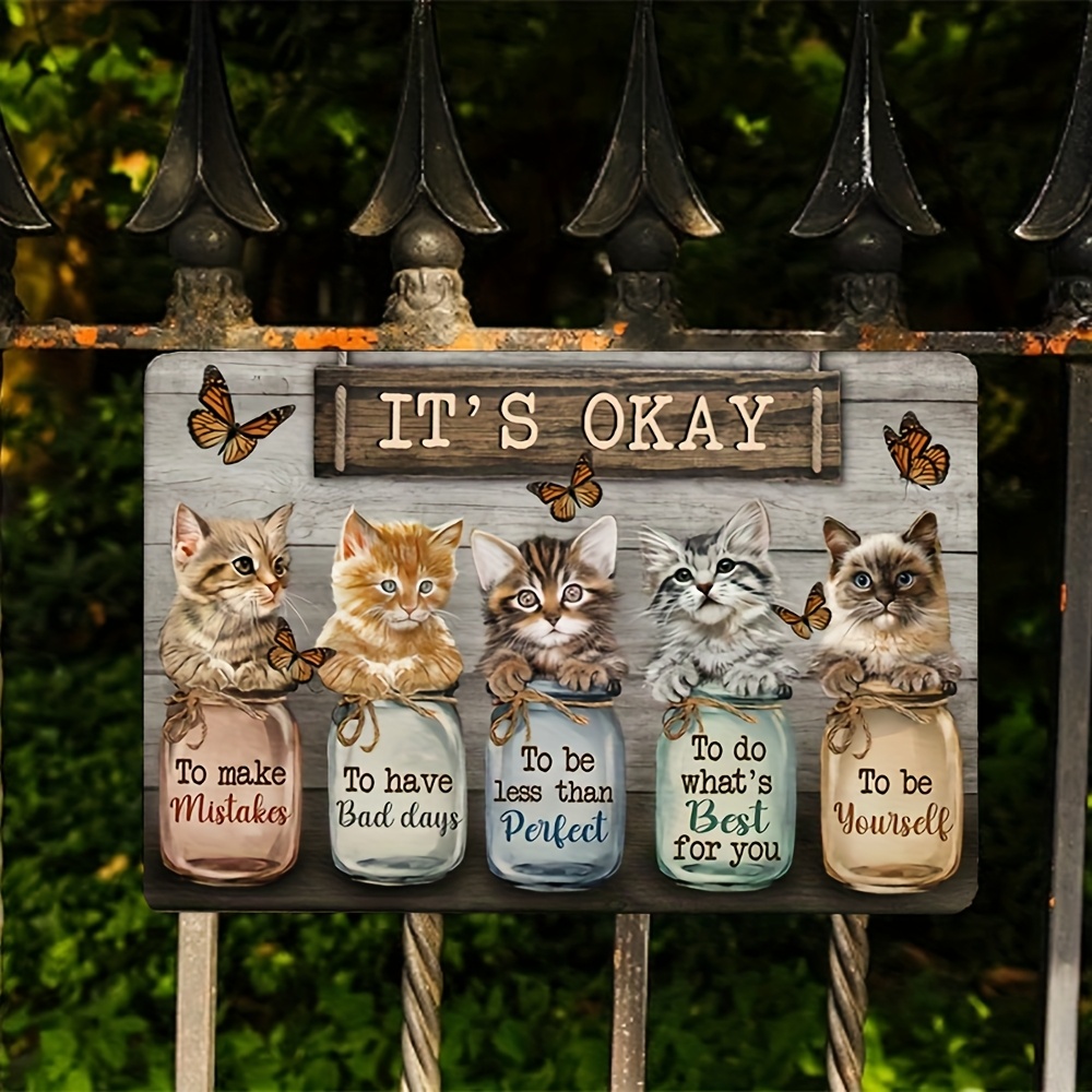 TEMU A Creative Aluminum Decorative Painting, -12*8in- Cute Cat Colorful Bottles Of Scenery, Office Bathroom Living Room Applicable, Easy To Hang