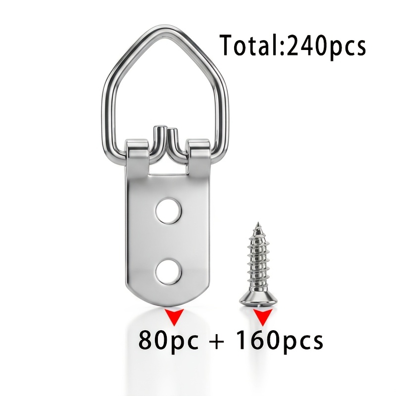 TEMU 80pcs Crochets Argentés Double Double Trou + 160pcs Vis Argentées 2x8, Total 240pcs Anneaux de Suspension Triangulaires Argentés, Crochets pour