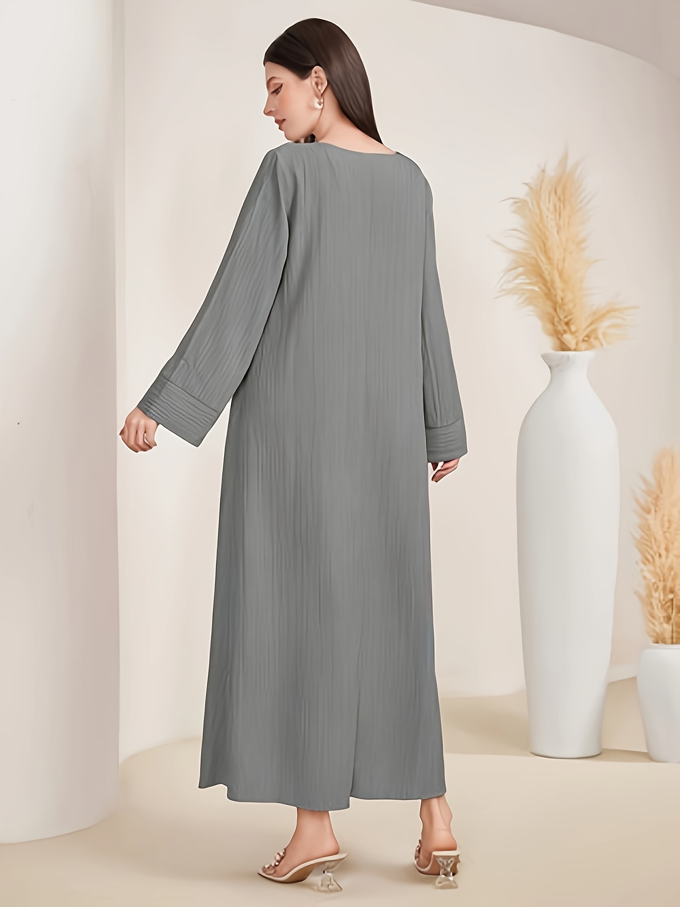 casual womens long sleeve v neck loose dress women's - Temu