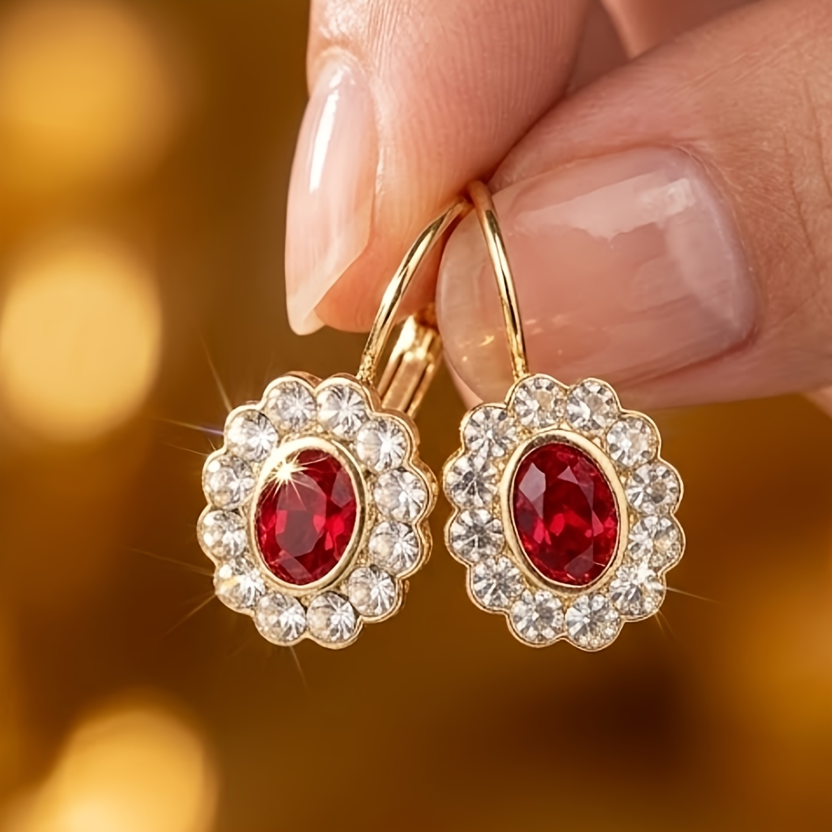 TEMU 1 Pair Vintage Elegant Geometric Oval Earrings, With Sparkling Red Glass, Suitable For Women' Gifting And Banquet Wear