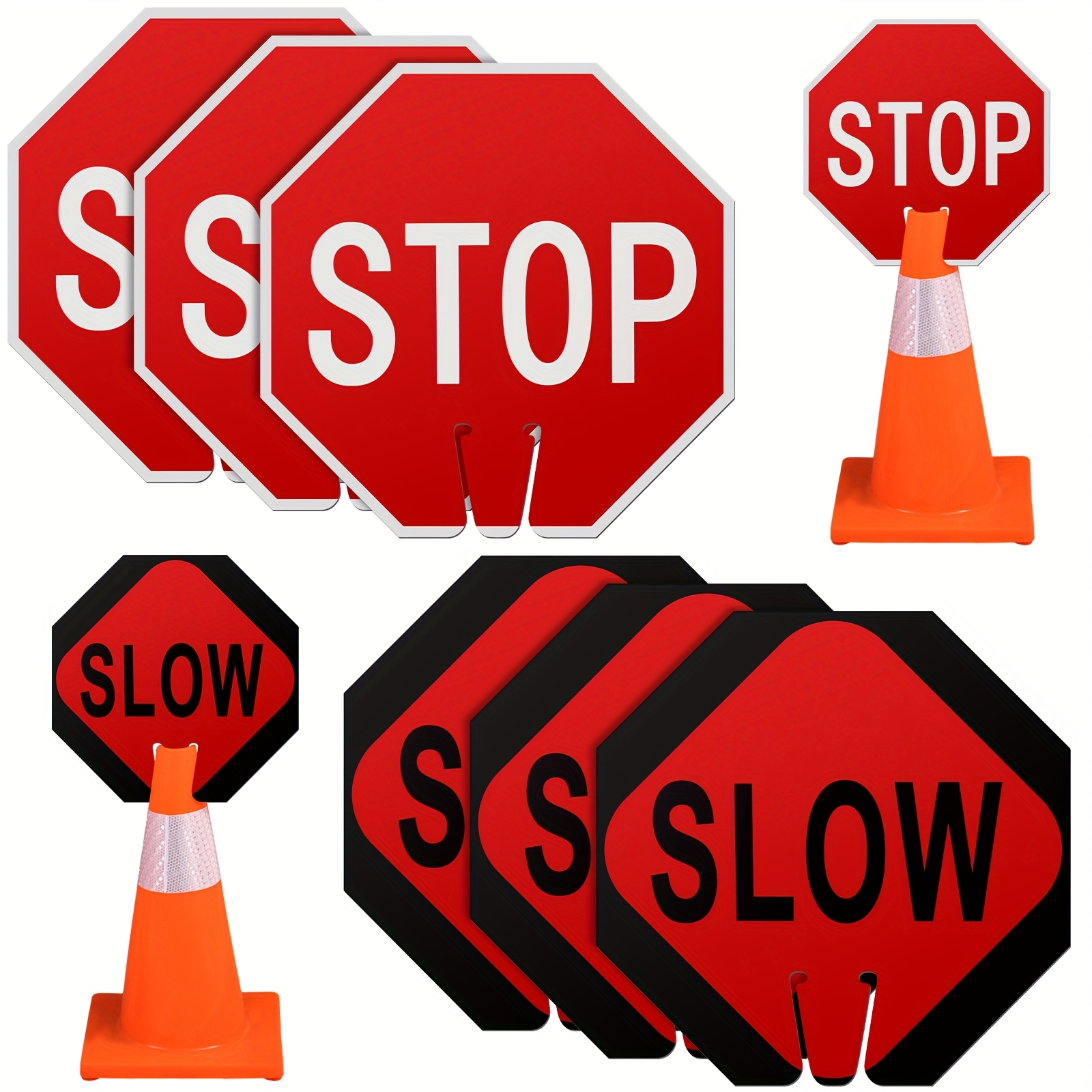 Lot De 4 Panneaux De Signalisation STOP/SLOW Double Face Réfléchissants 33x33 Cm - Octogone Alu - Neuf Pour Chantier