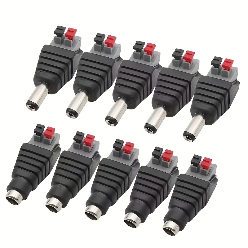TEMU 10pcs 12v Power Connector Pack, 5.5mm X 2.1mm Copper Interface, Dc5521 Crimp-on Plug, Suitable For Led Strips, Security Cameras, Routers And
