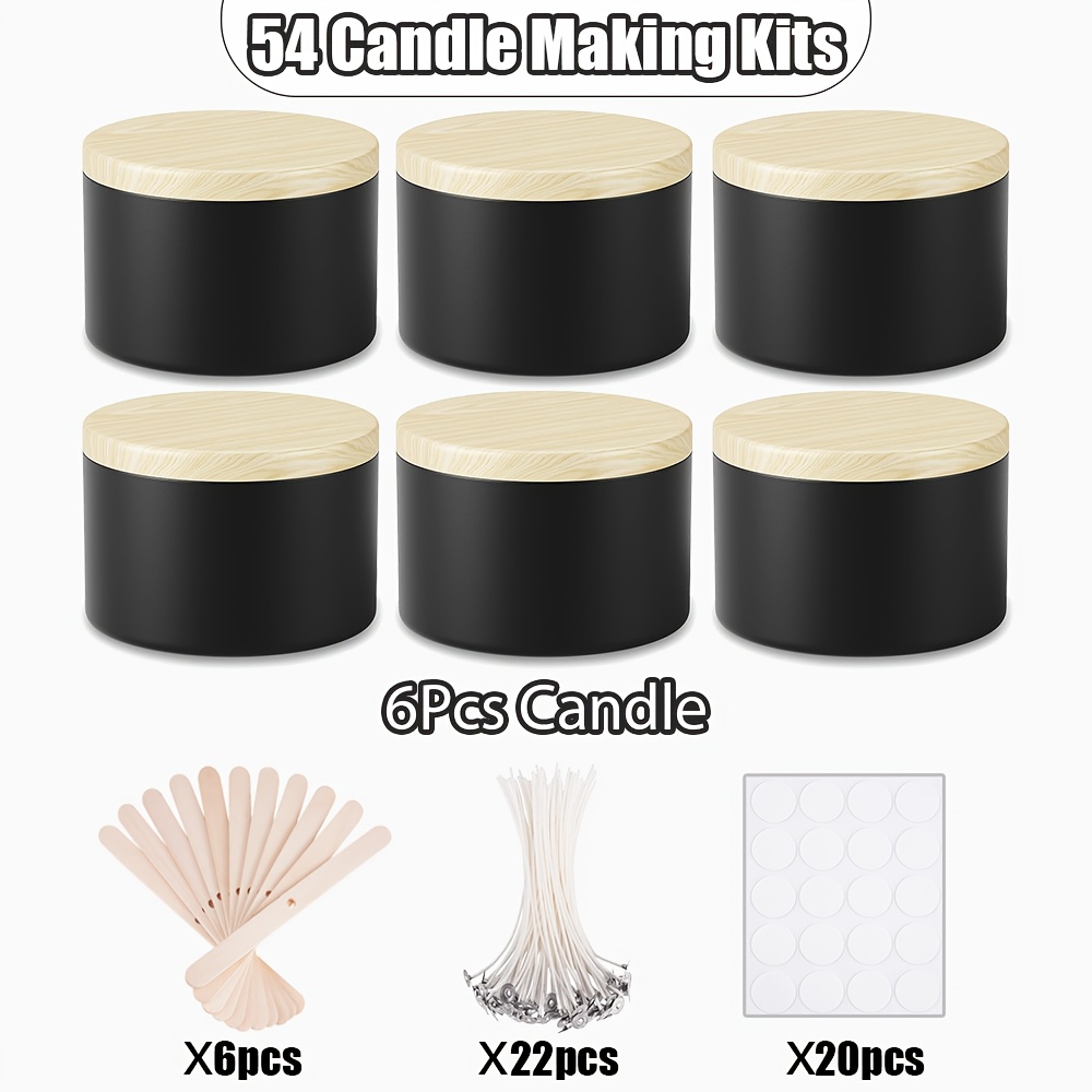 TEMU 54pcs Metal Candle Making Kit, 4-ounce Matte Candle Containers With Wood Grain Lids, For Candle Making, Craft Making, Perfect For Christmas And
