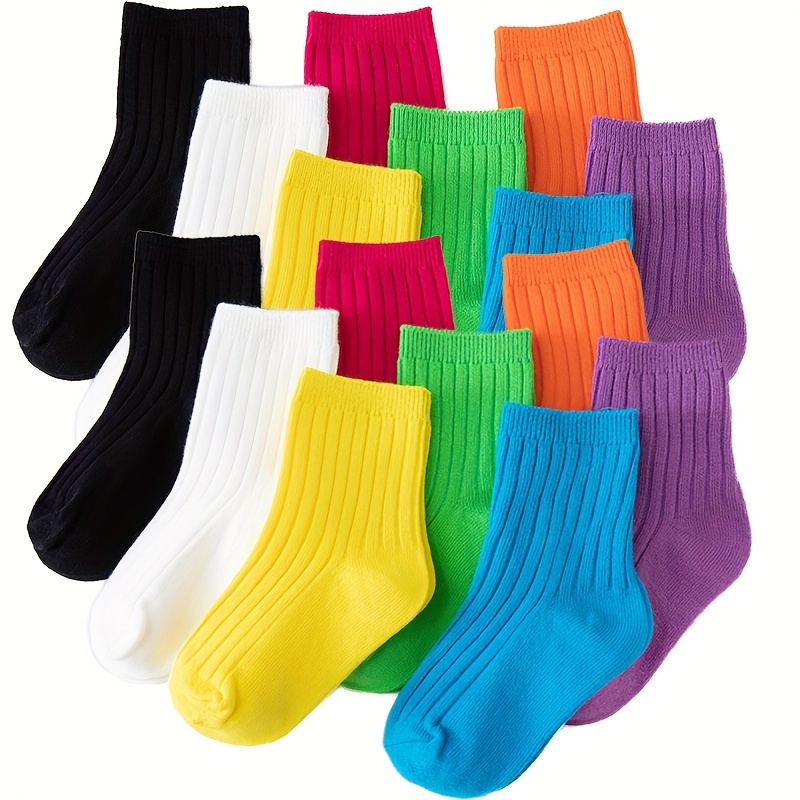 

8/16 Pairs Of Girl' Candy Colored Crew Socks, Soft Comfy Striped Style Children's Socks For Wearing