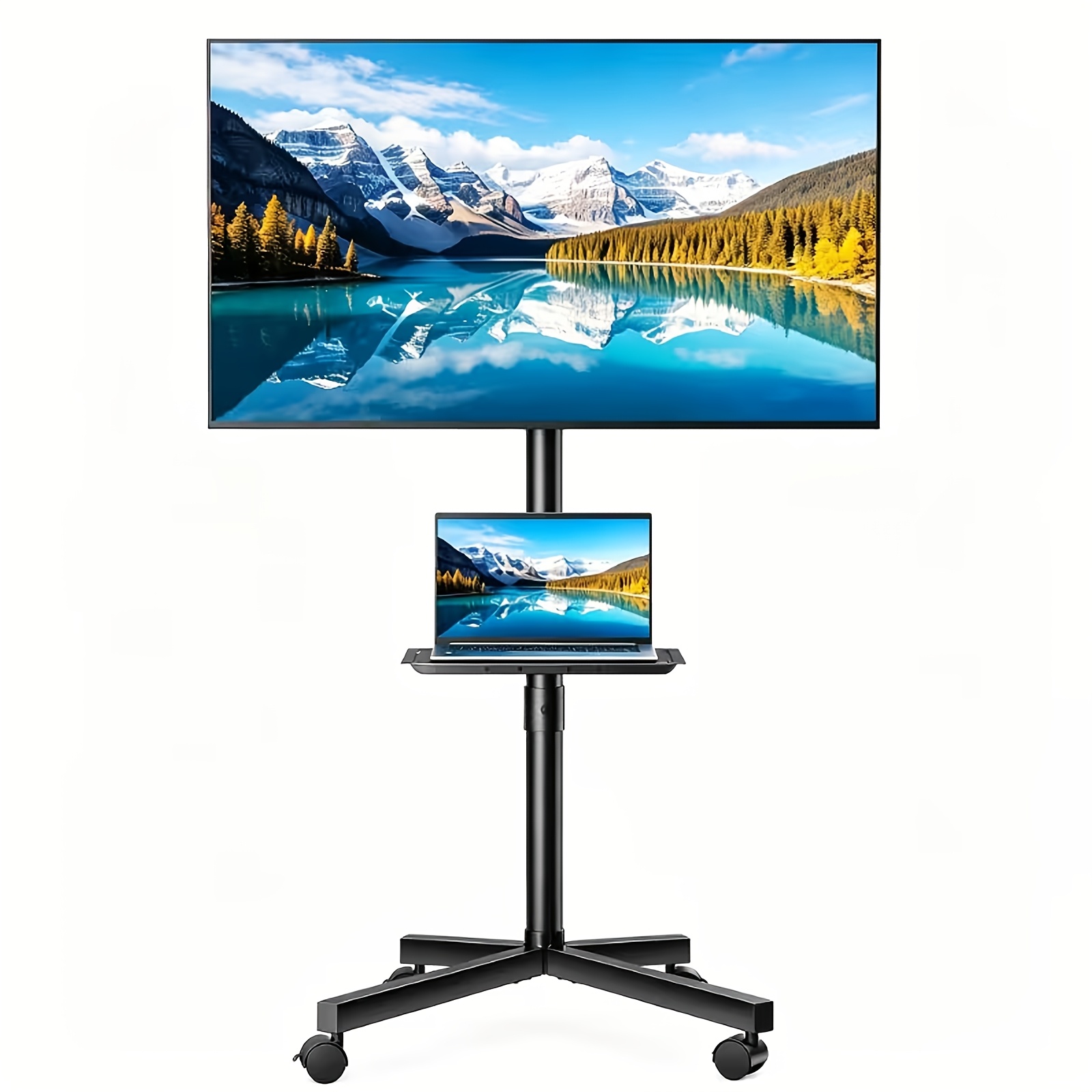 TEMU Lovfen Height-adjustable Mobile Tv Cart On Wheels For 24 To 63 Inch Tvs, With Shelf And 88lb Capacity, Fits Vesa 400x400