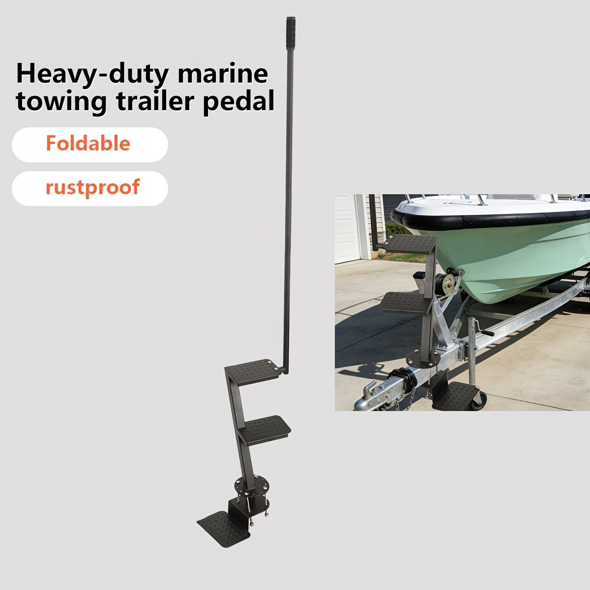 Image of Heavy-duty Boat & Trailer Steps Suitable For Trailers, Boat Tongue Mount With Handle, Non-slip Stairs For Boarding/ramp Access, Fit For Fishing, Rv,, Carriers