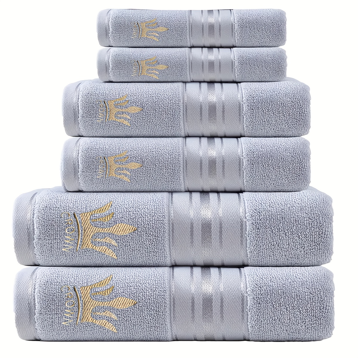 Image of 2pcs Square Towels, 2pcs Towels, 2pcs Bath Towels 6pcs High-end Hotel Bath Towel Set, Soft And Skin-friendly, High Absorbency, Suitable For Bathroom, Hotel, Spa, Crown Embroidery