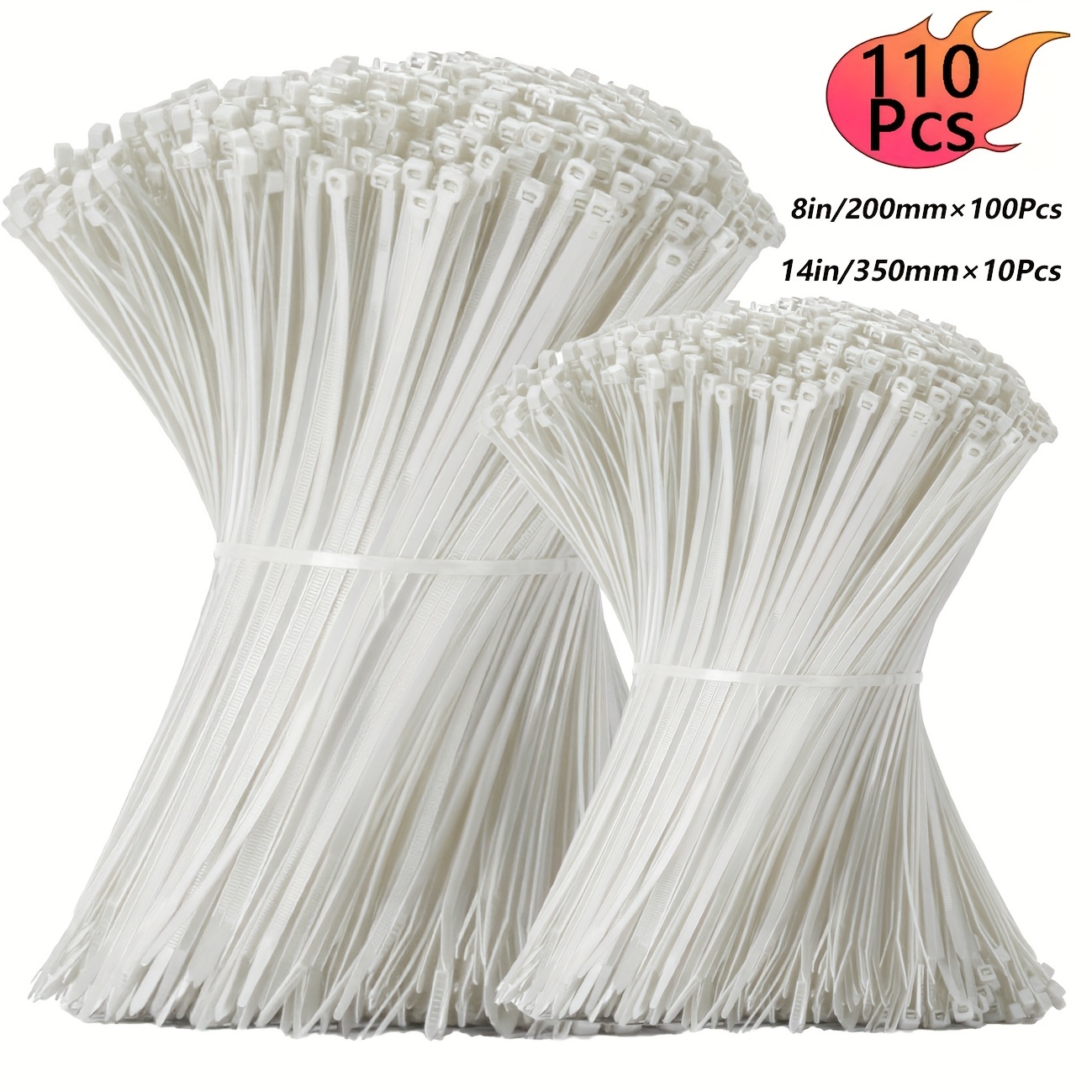 TEMU per cavi, 110 pz nere e bianche misure assortite 4-24 pollici, multiuso autobloccanti in nylon per gestione cavi, di plastica per casa, ufficio,