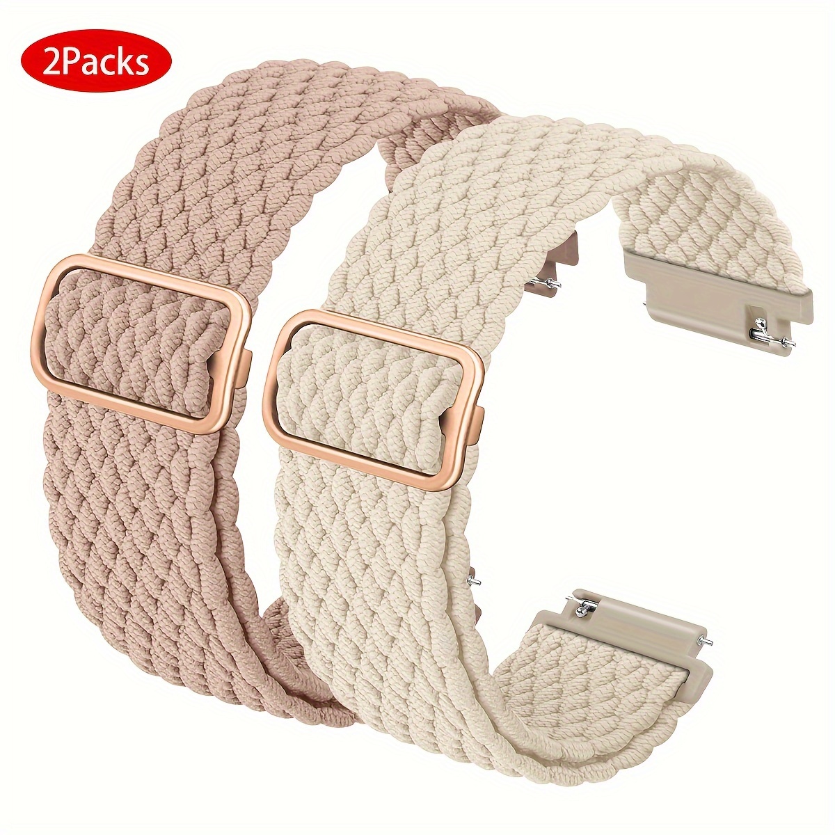 Image of 2 Packs Braided Nylon Bands Compatible With 20mm 22mm Watch 5bands 40mm 44mm/ 40mm 44mm, Galaxy Watch 5 Bands 45mm Stretchy Elastic Straps Fabric Wristband