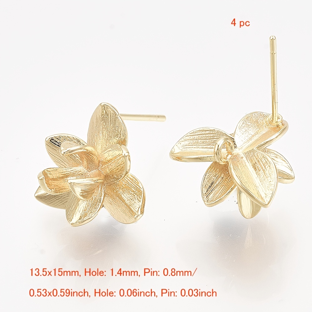 TEMU Juego de 4 componentes de pendientes de botón de flor de latón, con , chapados en oro de 18K, que miden 13.5X15Mm, con un tamaño de orificio de