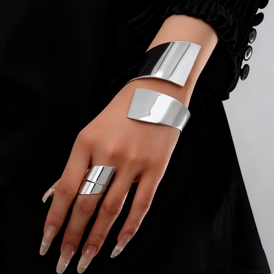 TEMU Pulsera y anillo de estilo vintage a europeo y americano - De moda, metal simple, elegante y versátil