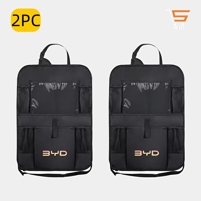 TEMU 2pcs Byd Logo Car Backseat Organizers Featuring A Tablet Holder Designed With Multiple Pockets For Family Necessities Made From Durable To